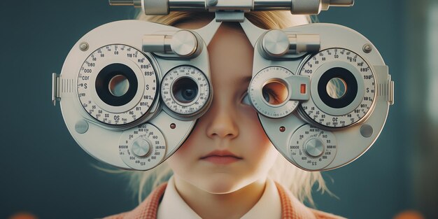 Personne visitant l'ophtalmologiste pour un examen oculaire à l'aide de la machine phoropter