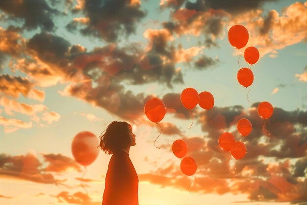 Une personne visualisant ses inquiétudes comme des ballons flottant dans le ciel favorisant la libération émotionnelle