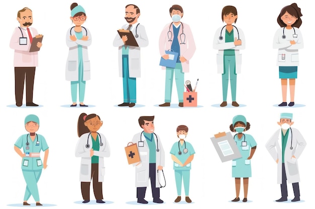 personnel médical caractères isolés illustration vectorielle