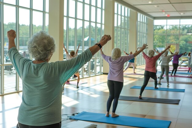 Des personnes âgées faisant des exercices d'étirement dans un centre communautaire