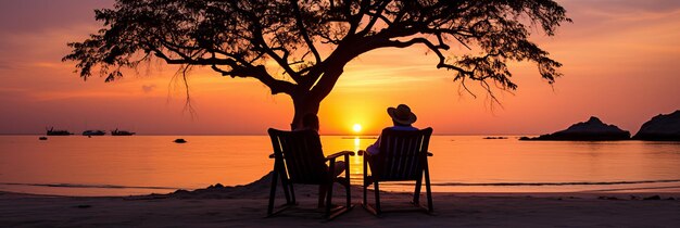 Des personnes âgées joyeuses apprécient la sérénité de la retraite et se réjouissent du coucher de soleil sur la plage de Pristine