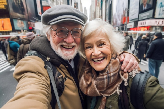 Des personnes âgées joyeuses en vacances à New York