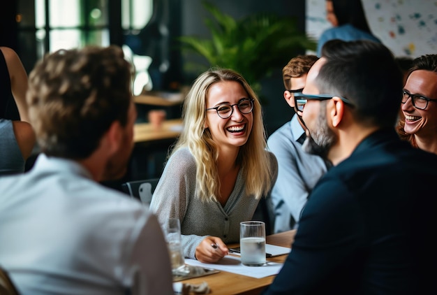 Personnes appréciant une conversation animée et des rires autour d'un repas