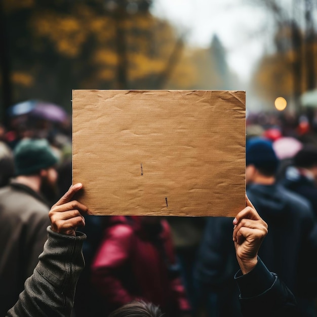 Personnes brandissant des pancartes en papier dans un parc