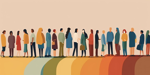 personnes debout ensemble dans différentes couleurs dans le style de john holcroft