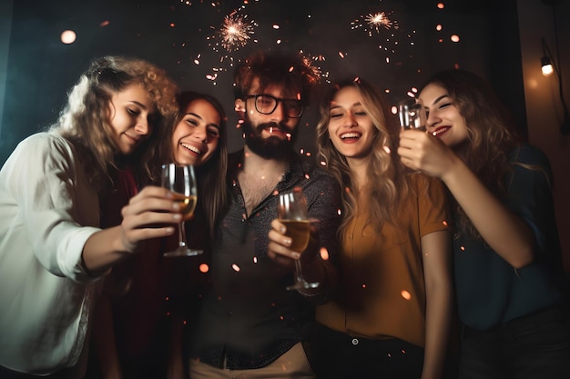 Personnes ensemble célébrant leurs amis lors d'une fête générique Réseau neuronal généré en mai 2023 Non basé sur une scène ou un modèle de personne réelle