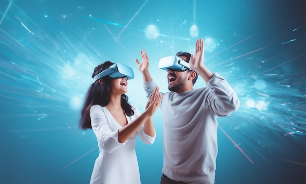 Les personnes expérimentant des casques de réalité virtuelle image réaliste
