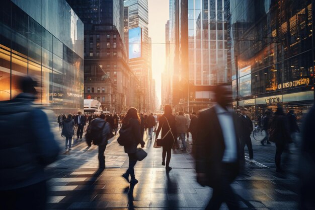 Des personnes floues marchant dans le quartier des affaires AI générative