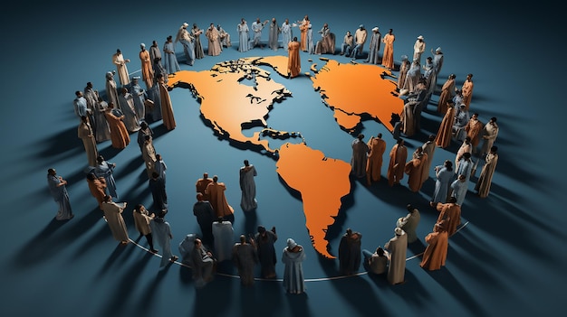 Personnes formant un grand groupe sur un modèle mondial Journée internationale des migrants une illustration 3D du globe