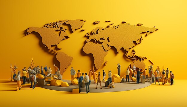 Photo personnes formant un grand groupe sur un modèle mondial journée internationale des migrants une illustration 3d du globe