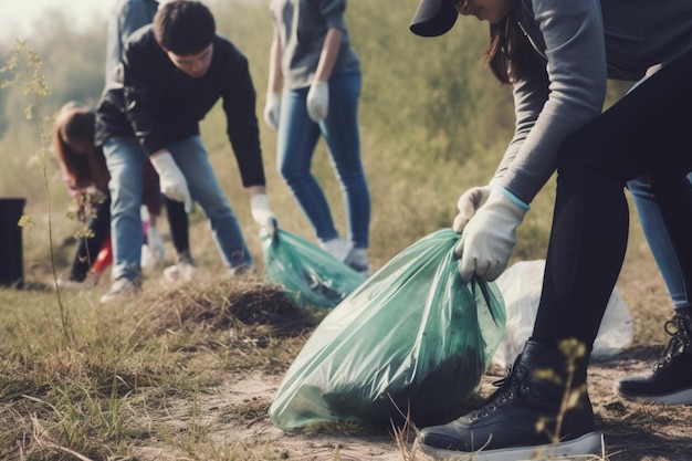 personnes méconnaissables participant à un nettoyage de plage favorisant la conservation de l'environnement