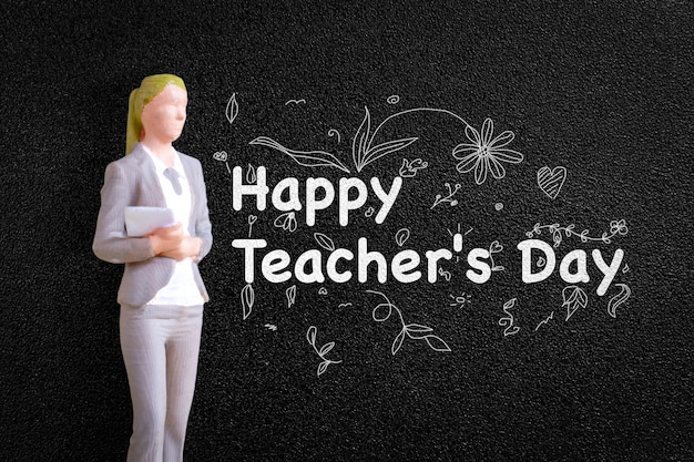 Personnes miniatures Enseignant devant le tableau noir, concept de la Journée mondiale des enseignants
