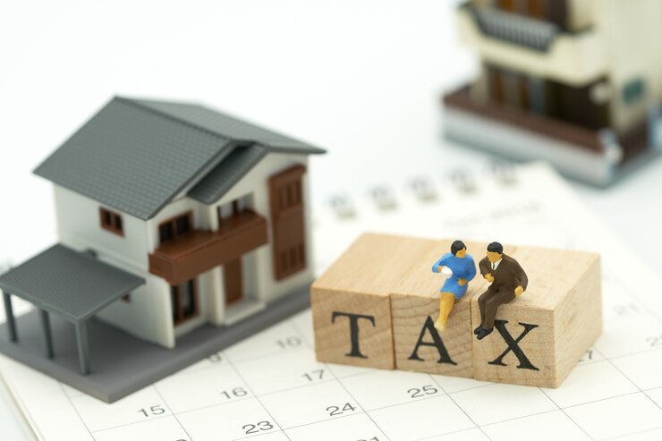 Personnes miniatures Payer un revenu annuel (TAX) pour l&#39;année sur le calendrier
