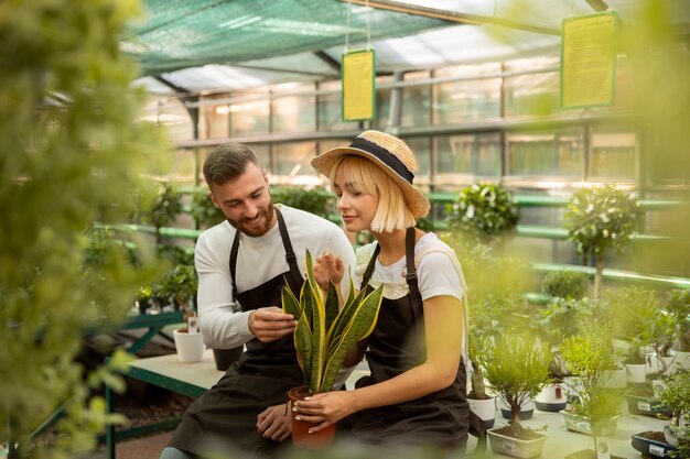 Photo personnes à plan moyen avec une plante