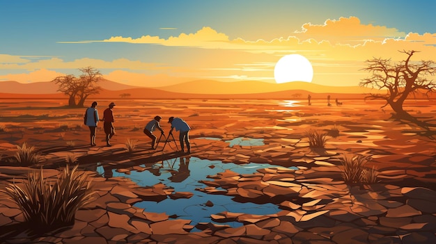 personnes recherchent l'eau saison sèche dans l'illustration vectorielle