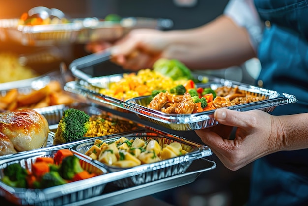 Des personnes servent des repas dans un refuge pour sans-abri offrant de la nourriture et de la compassion à ceux qui en ont besoin.