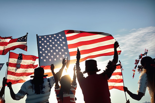 Personnes tenant un drapeau américain Fête de l'indépendance américaine