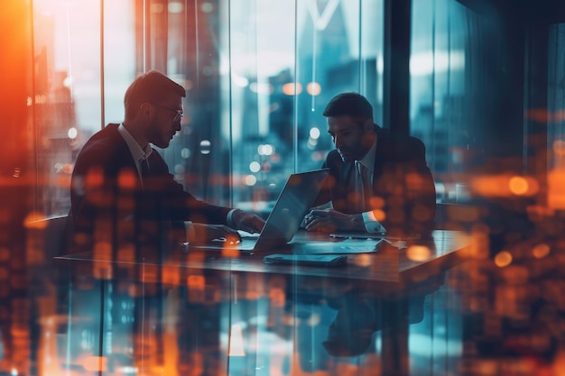 personnes travaillant dans un bureau avec vue sur la ville