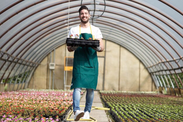 Personnes travaillant dans un magasin de jardinage