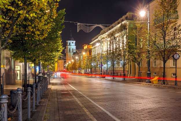 Perspective Gediminas la nuit, Vilnius, Lituanie