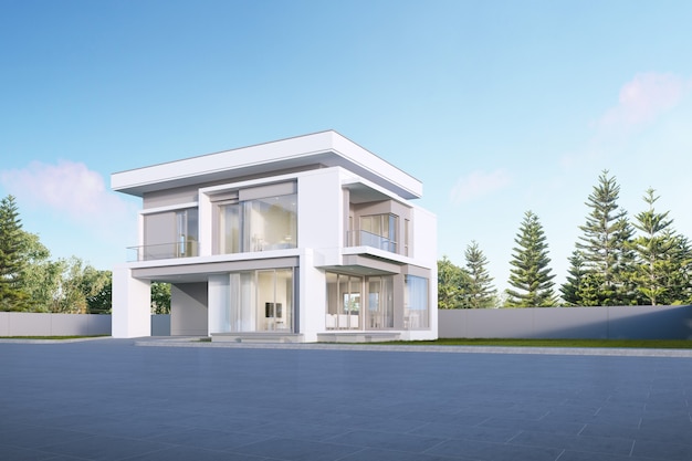 Perspective de maison de luxe moderne, extérieur, architecture minimale. rendu 3D.