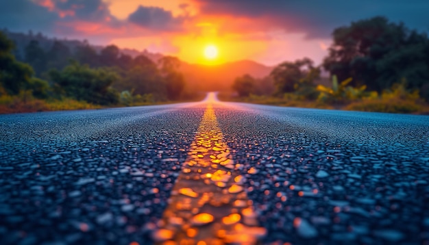 La perspective d'une route s'étendant dans la distance sur le fond de la nature