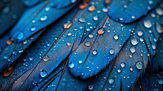 La perspective supérieure d'un oiseau plumes bleues avec des gouttelettes d'eau de gros plan de l'espace IA générative