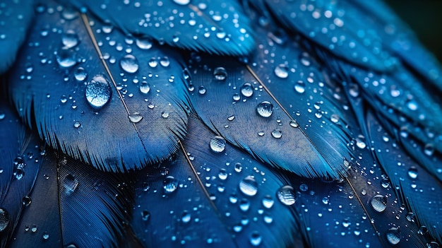 La perspective supérieure d'un oiseau plumes bleues avec des gouttelettes d'eau de gros plan de l'espace IA générative