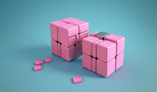 Perspectives croissantes augmentant l'empilement de blocs de cubes avec une flèche vers le haut et un signe de pourcentage symbolisant Fi