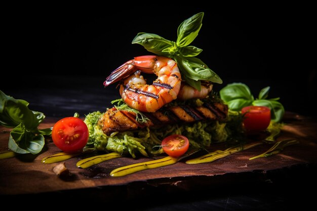 Pesto fettuccine pâtes à base de spaghettis avec filet de saumon grillé