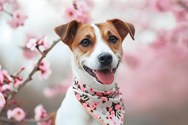 Petal joue une belle bannière de printemps capturant la joie d'un chien heureux