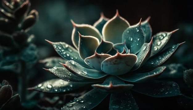 Pétales frais et humides d'une fleur violette générée par l'IA