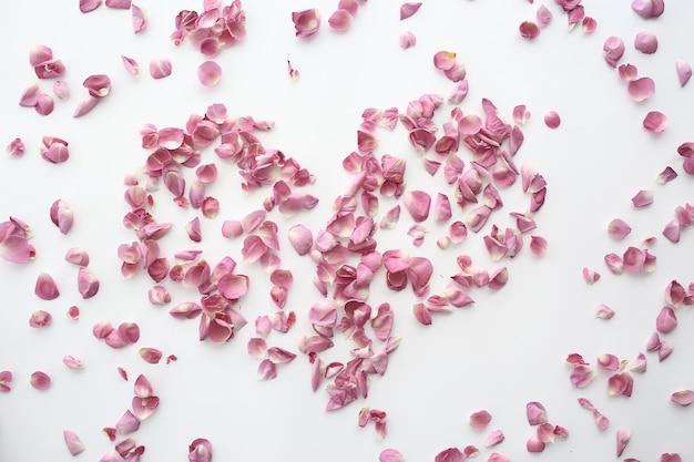 Photo pétales de rose coeur / roses roses, pétales de cadre en forme de coeur, concept d'amour