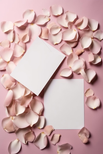 Pétales de rose avec papier vierge Illustration AI Générative