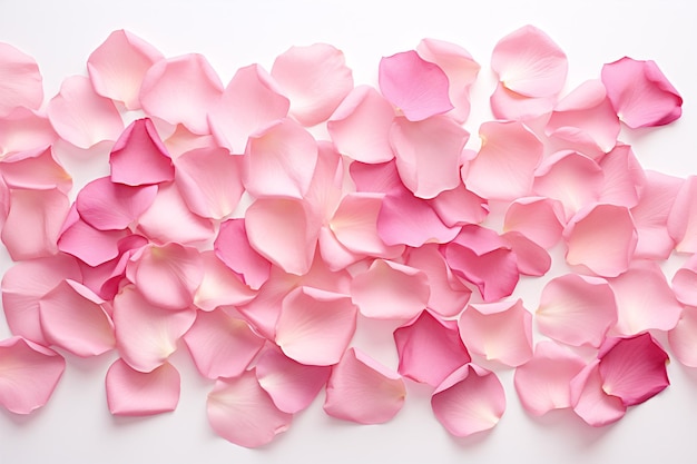 Des pétales de rose séchés d'une teinte rose reposaient sur une surface pâle