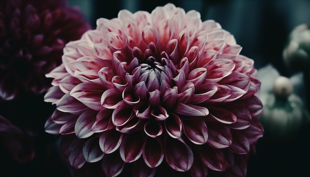 Les pétales roses et violets du dahlia vibrant sont trempés de fraîcheur générée par l'intelligence artificielle.