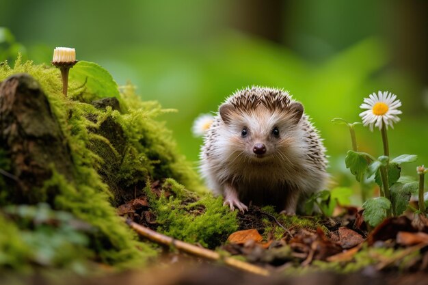 Photo un petit animal debout sur un sol de mousse