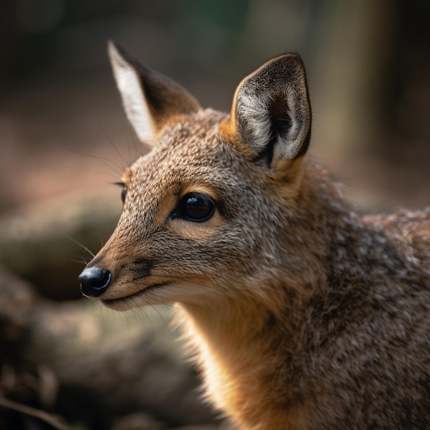 Un petit animal avec un nez noir et un nez noir se tient dans les bois