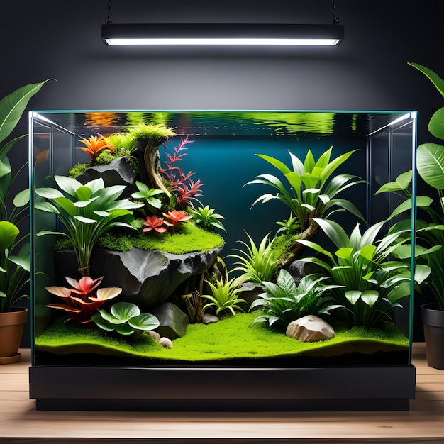 Photo un petit aquarium en verre avec une variété de plantes