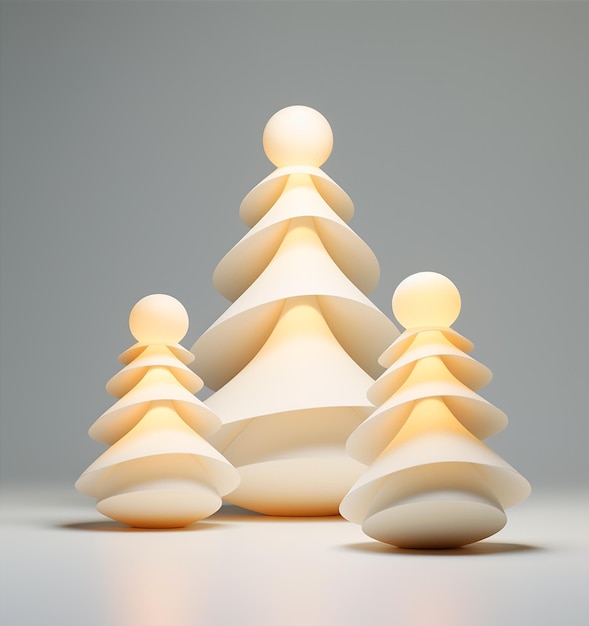 Photo un petit arbre de noël en bois blanc sur une surface blanche de formes douces et arrondies