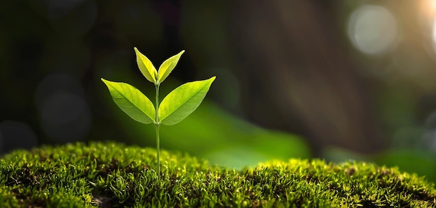 Photo petit arbre qui pousse avec le soleil dans le concept écologique de jardin