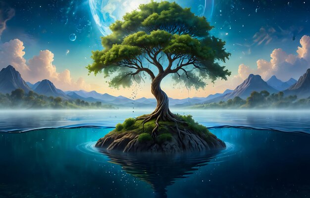 petit arbre et la terre dans l'eau le jour de la terre globe recycle