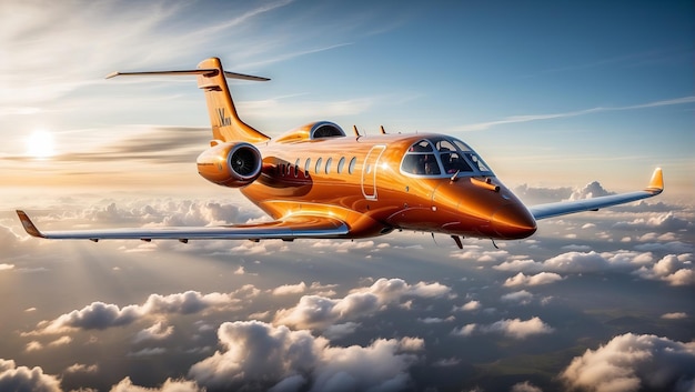 Un petit avion orange survolant le vaste ciel bleu