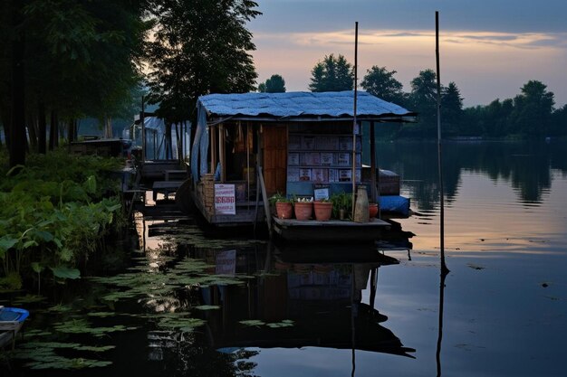 Photo un petit bateau est amarré sur l'eau