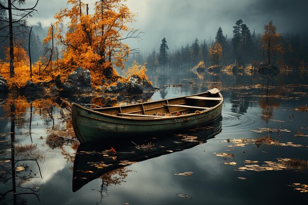 Un petit bateau flottant sur un lac.
