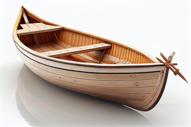 Petit bateau à rames vide en bois isolé sur fond blanc, pur Generative Ai