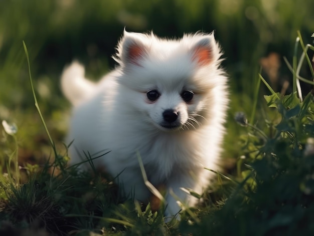 Petit beau chien drôle German Fluffy Spitz