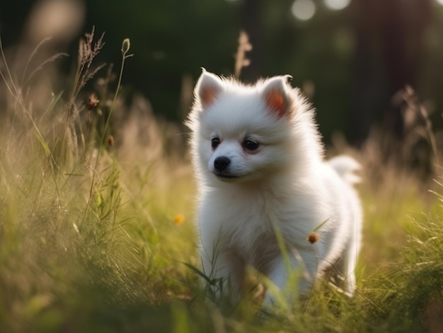 Petit beau chien drôle German Fluffy Spitz