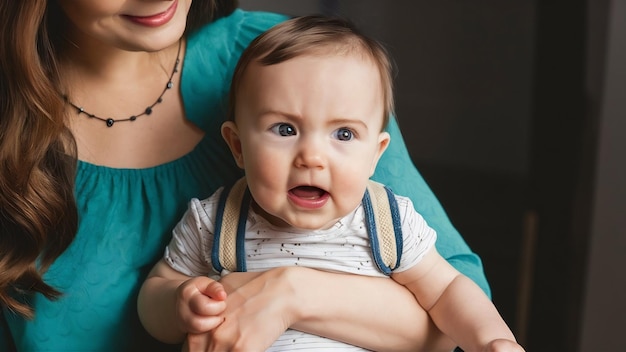 Un petit bébé en colère dans les bras de sa mère