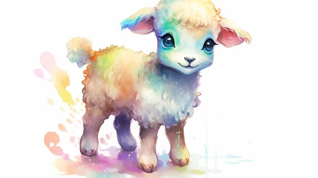 un petit bébé mouton taché de dessin animé mignon avec du blanc mignonGenerative AI